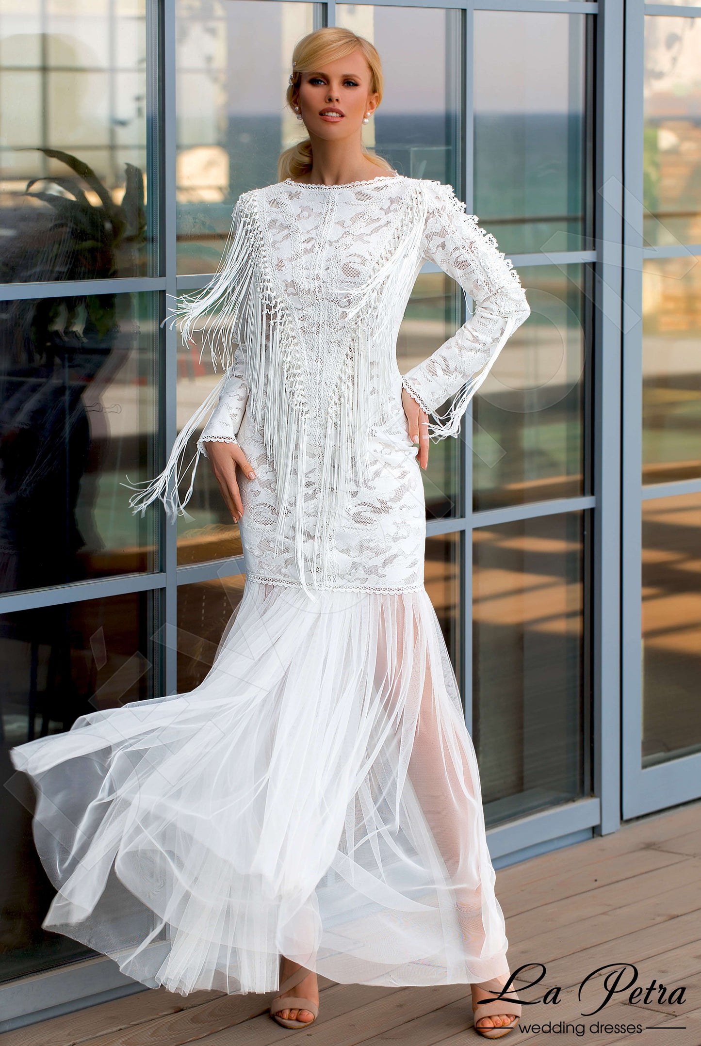 Ansel Full back Trumpet/Mermaid Long sleeve Wedding Dress Front
