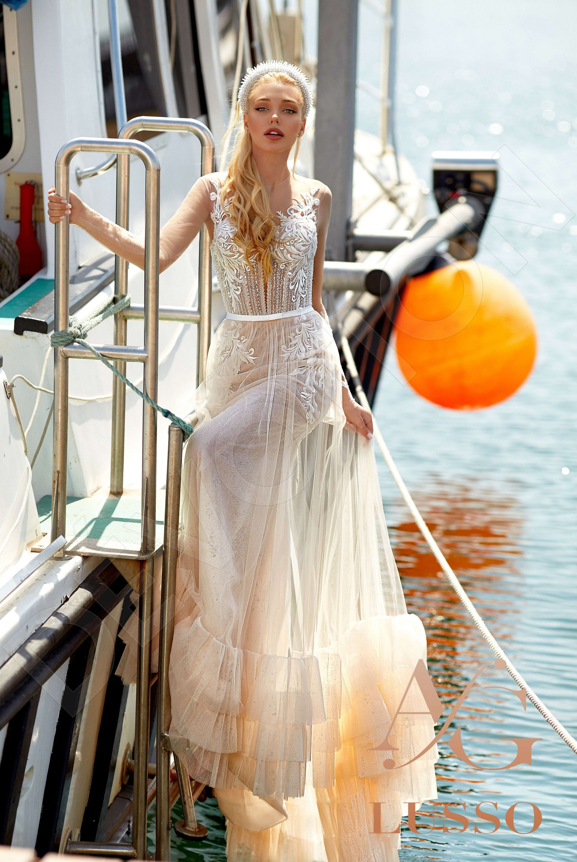 Alyssa A-line Illusion Caramel Milk Wedding dress