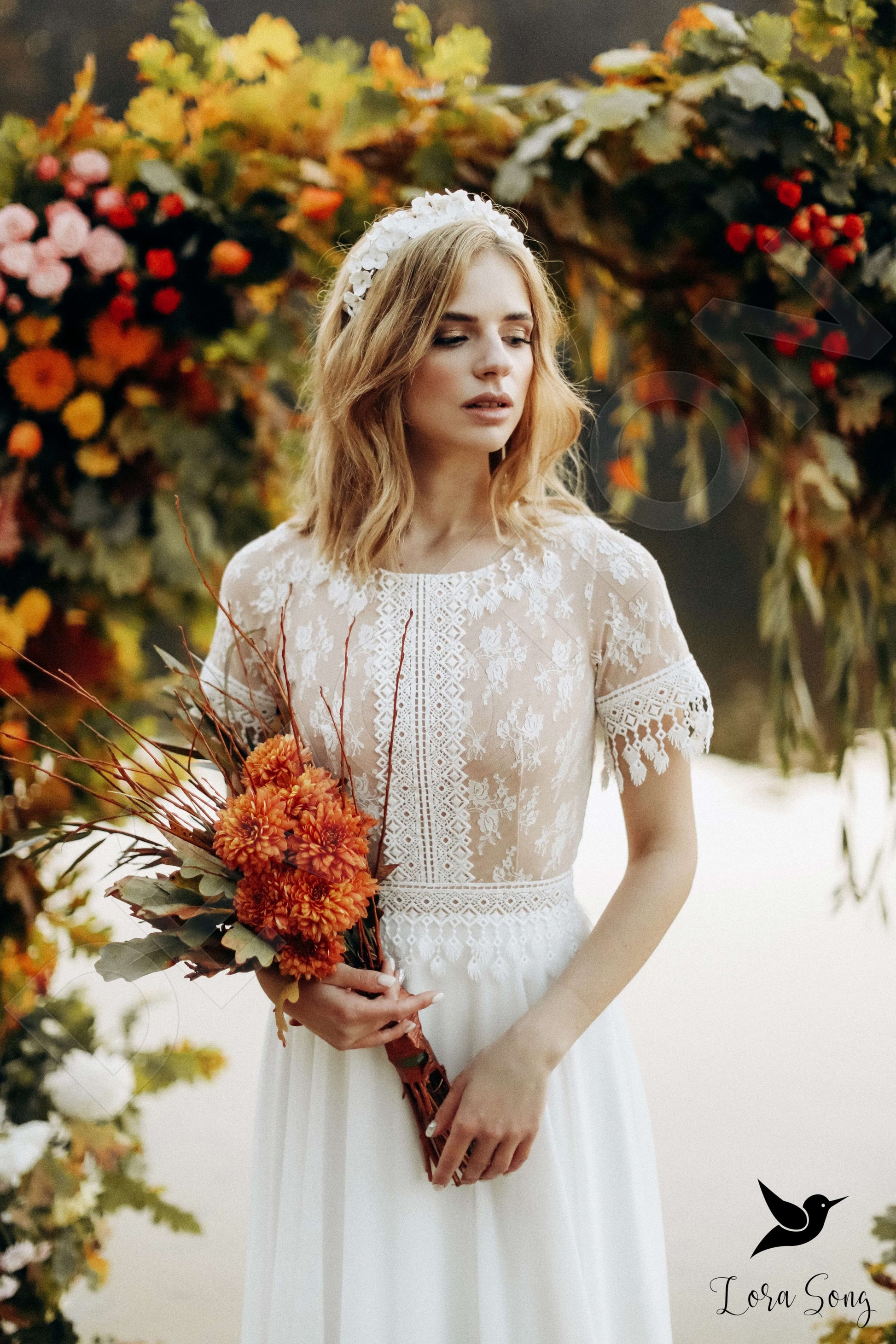 Kyra A-line Jewel Milk Nude Wedding dress