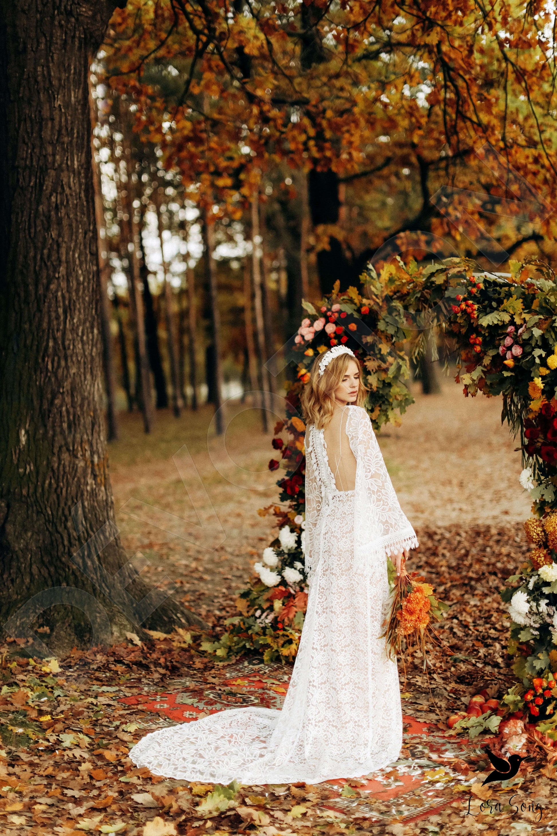Heidi A-line V-neck Milk Nude Wedding dress