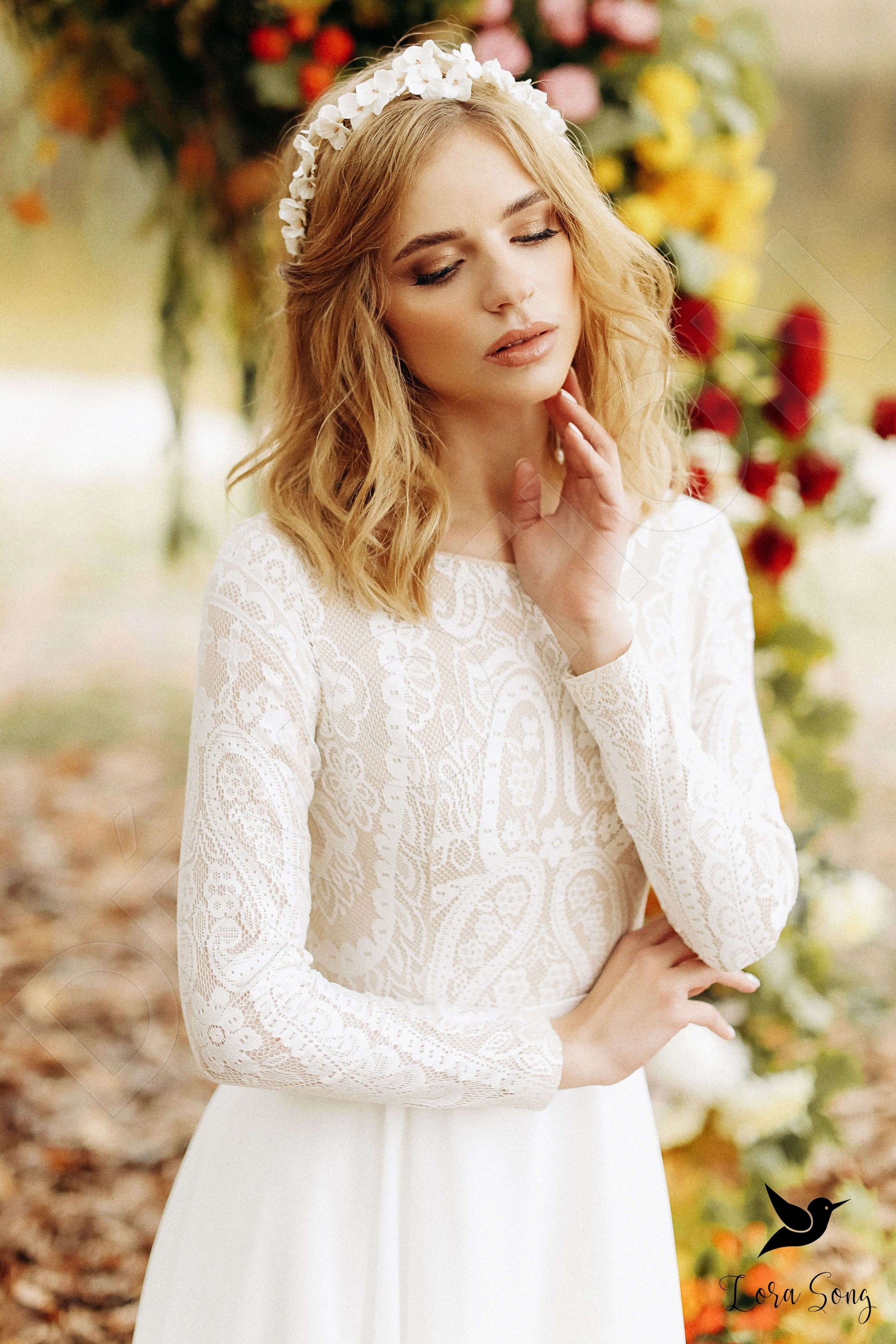 Avery A-line Boat/Bateau Milk Nude Wedding dress