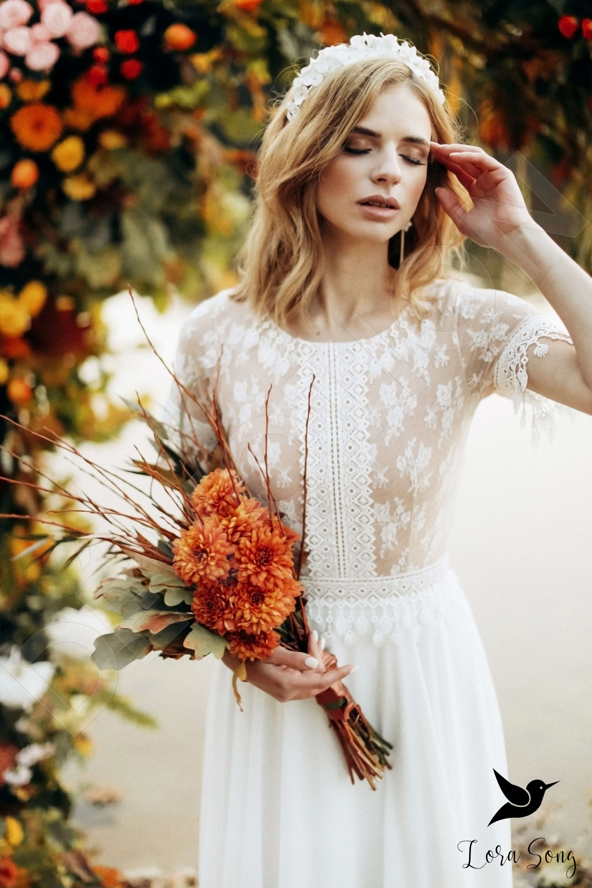 Kyra A-line Jewel Milk Nude Wedding dress