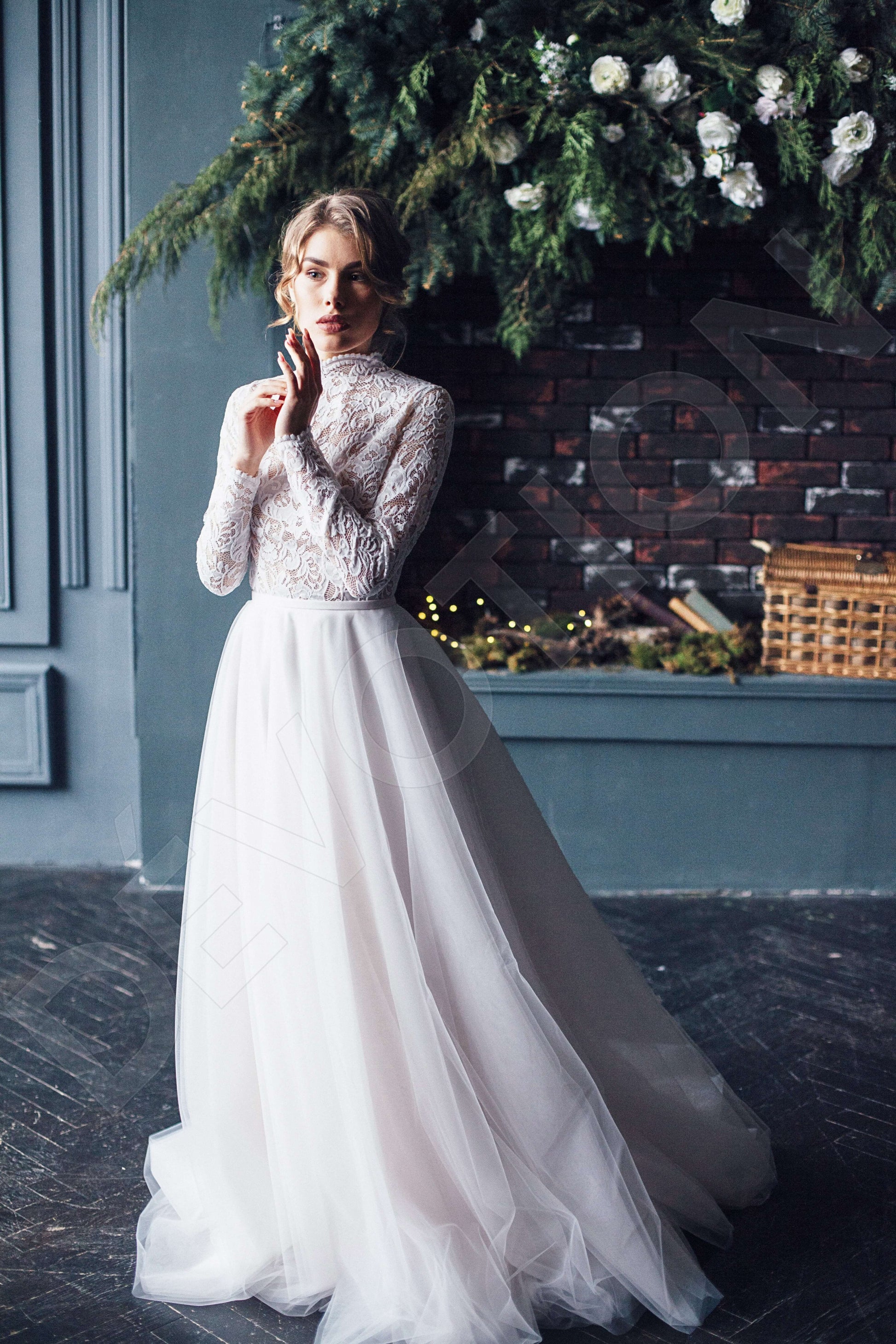 Katelynn A-line High neck Milk PowderPink Wedding dress