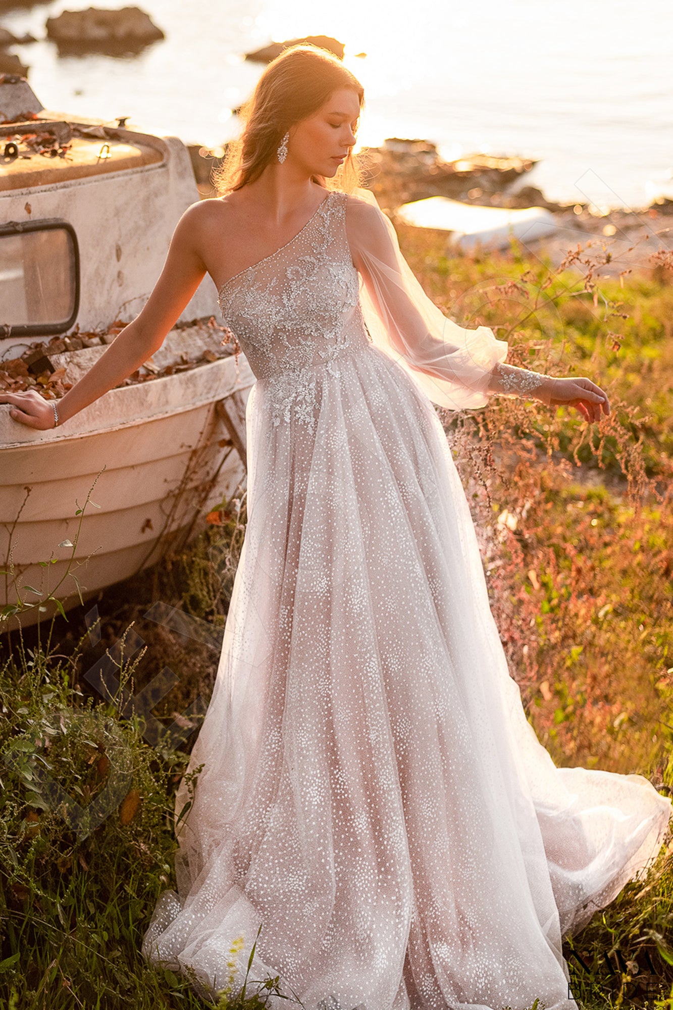 Joel Open back A-line One sleeve Wedding Dress Front