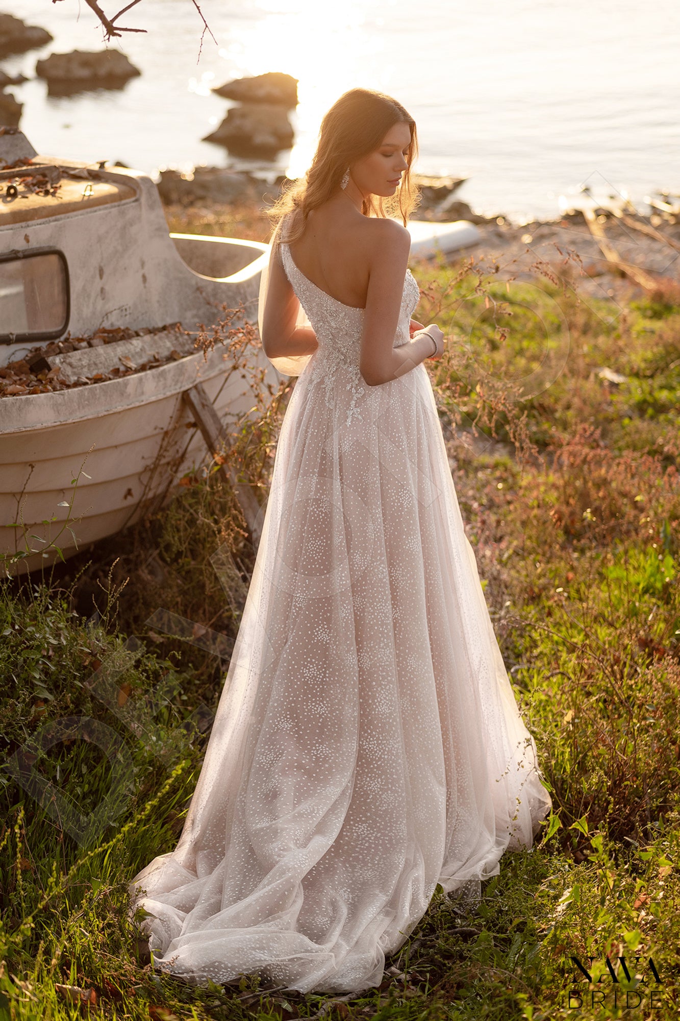 Joel Open back A-line One sleeve Wedding Dress Back