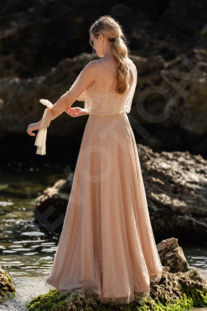 Marine Full back A-line Long sleeve Wedding Dress Back