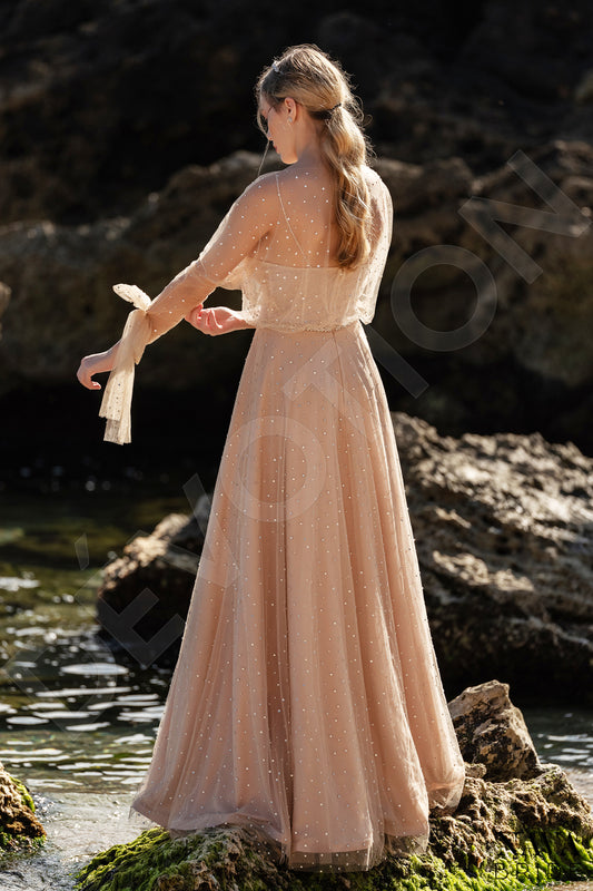 Marine A-line Boat/Bateau Nude Wedding dress