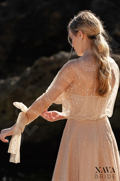 Marine Full back A-line Long sleeve Wedding Dress 3