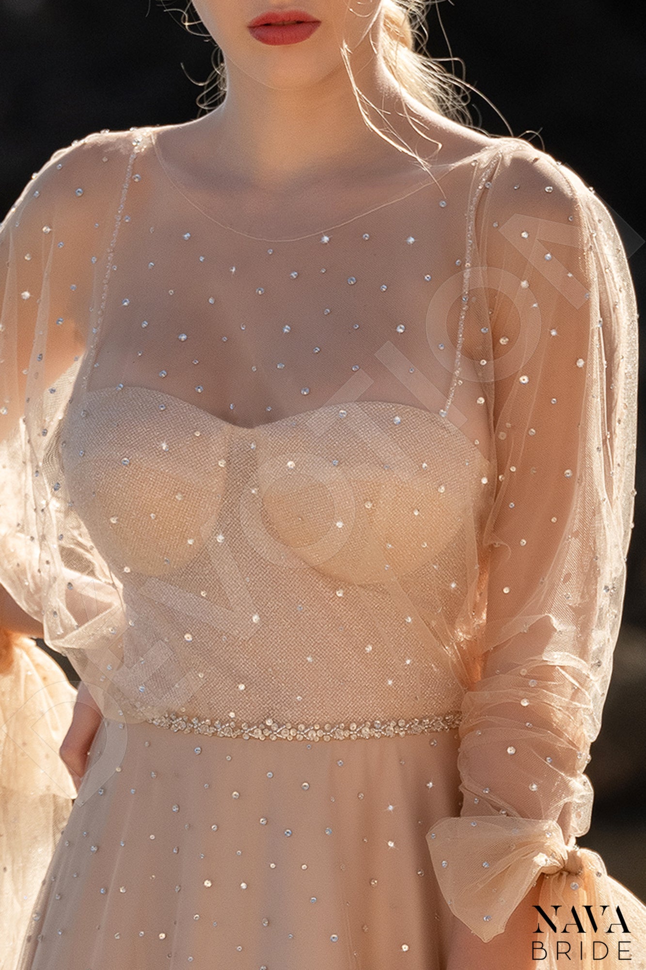 Marine A-line Boat/Bateau Nude Wedding dress