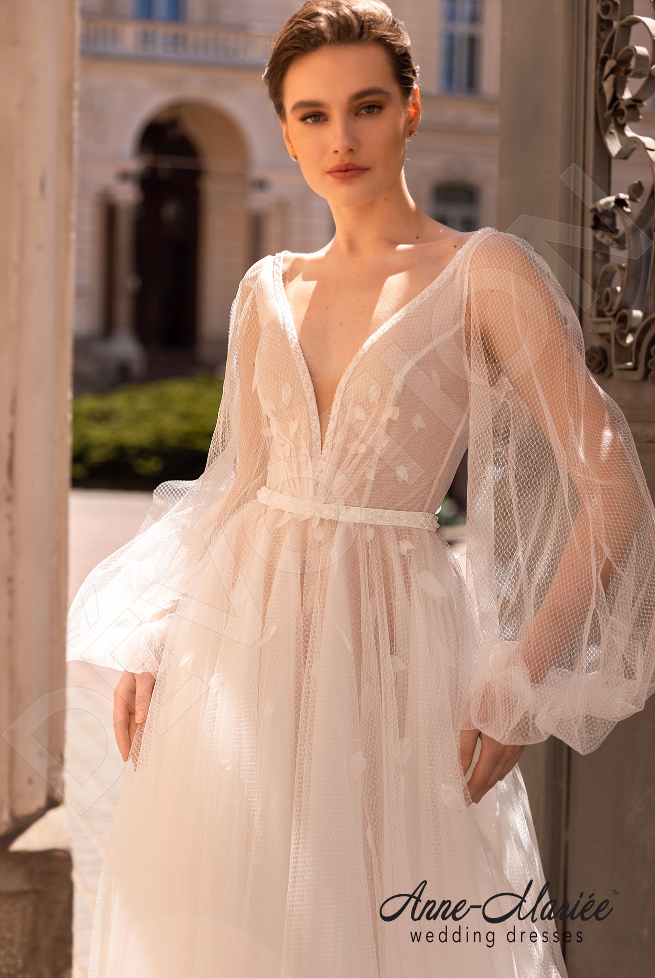 Sophie A-line Deep V-neck Milk Wedding dress
