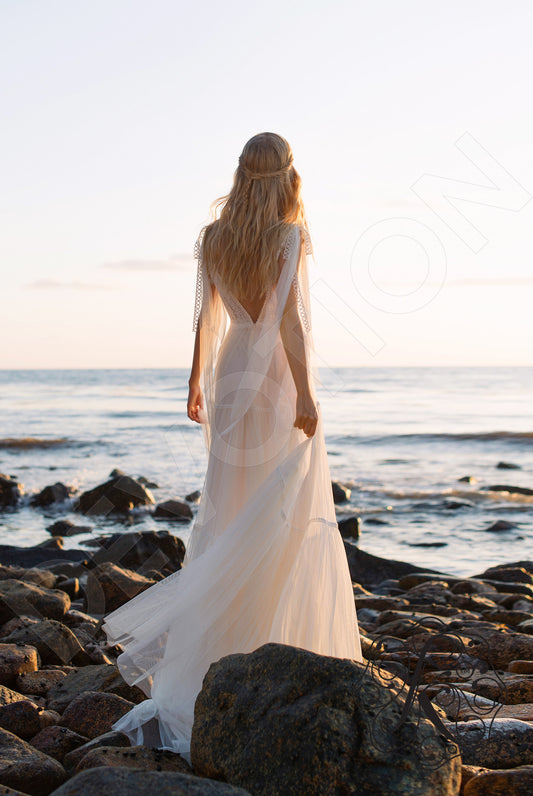 Angelica A-line Deep V-neck Milk Wedding dress