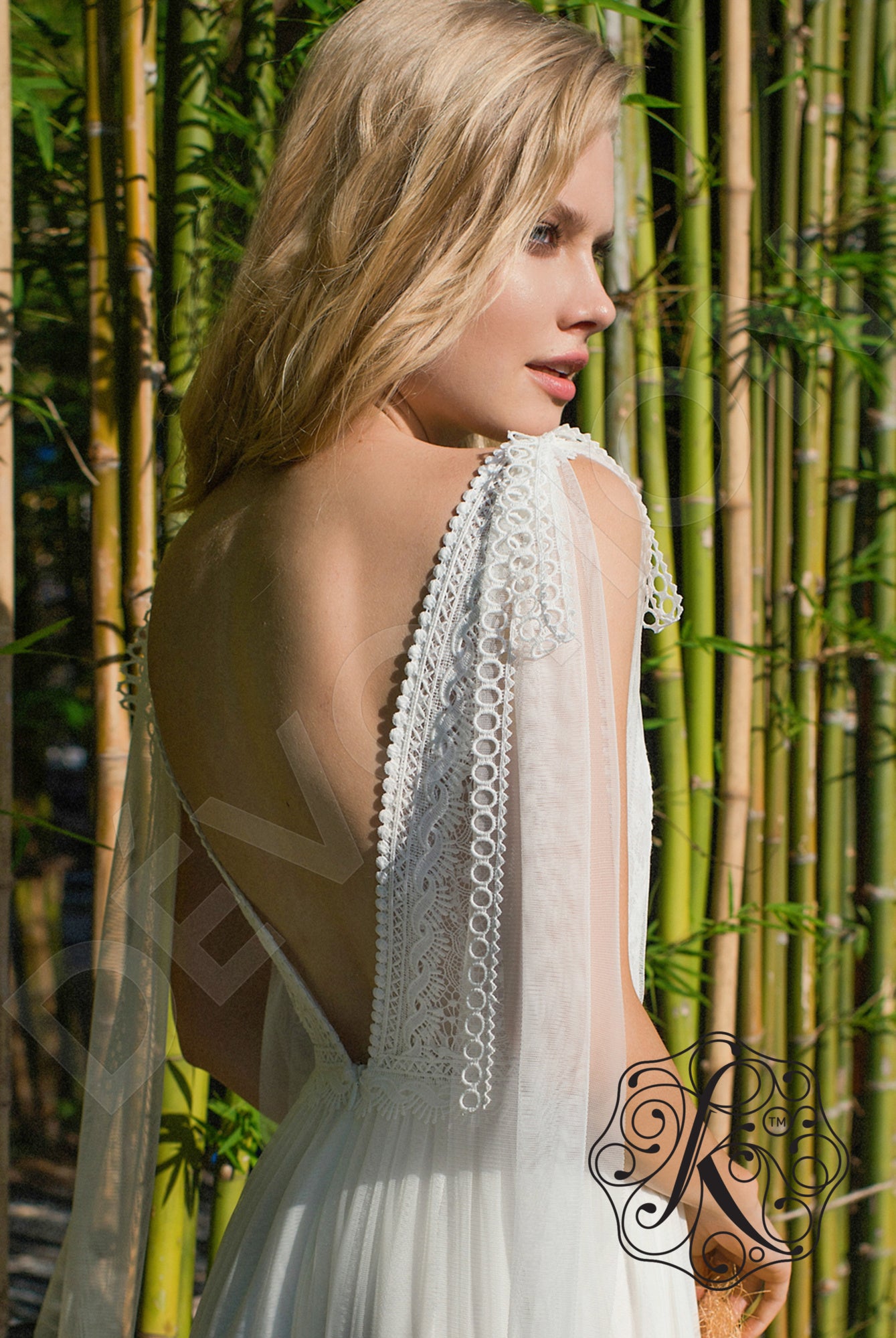Angelica A-line Deep V-neck Milk Wedding dress