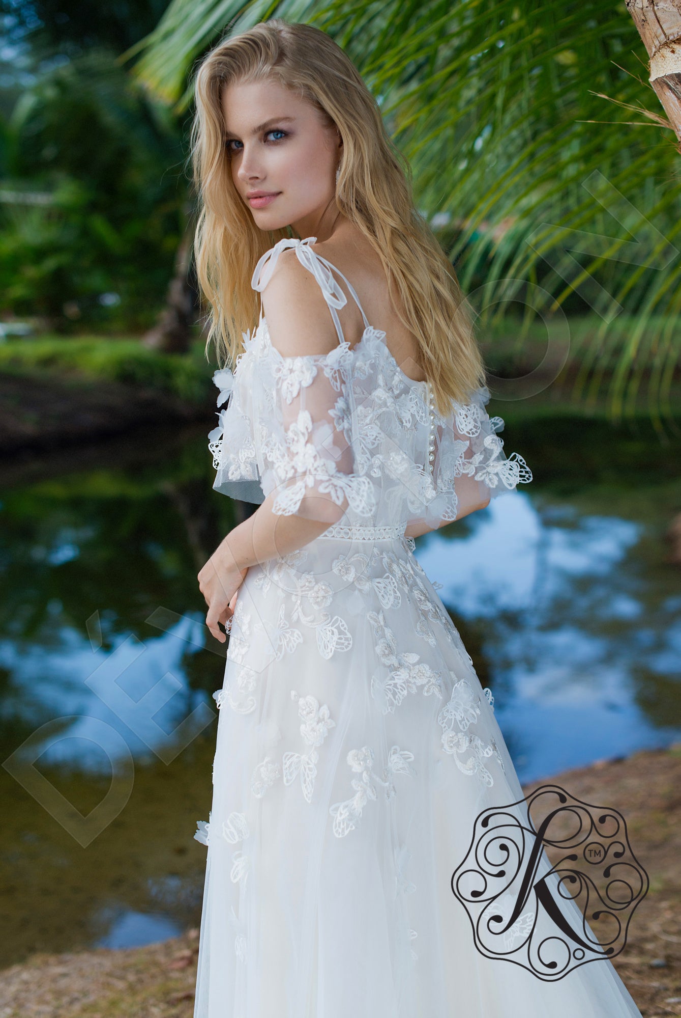Dafna A-line Off-shoulder/Drop shoulders Milk Latte Wedding dress