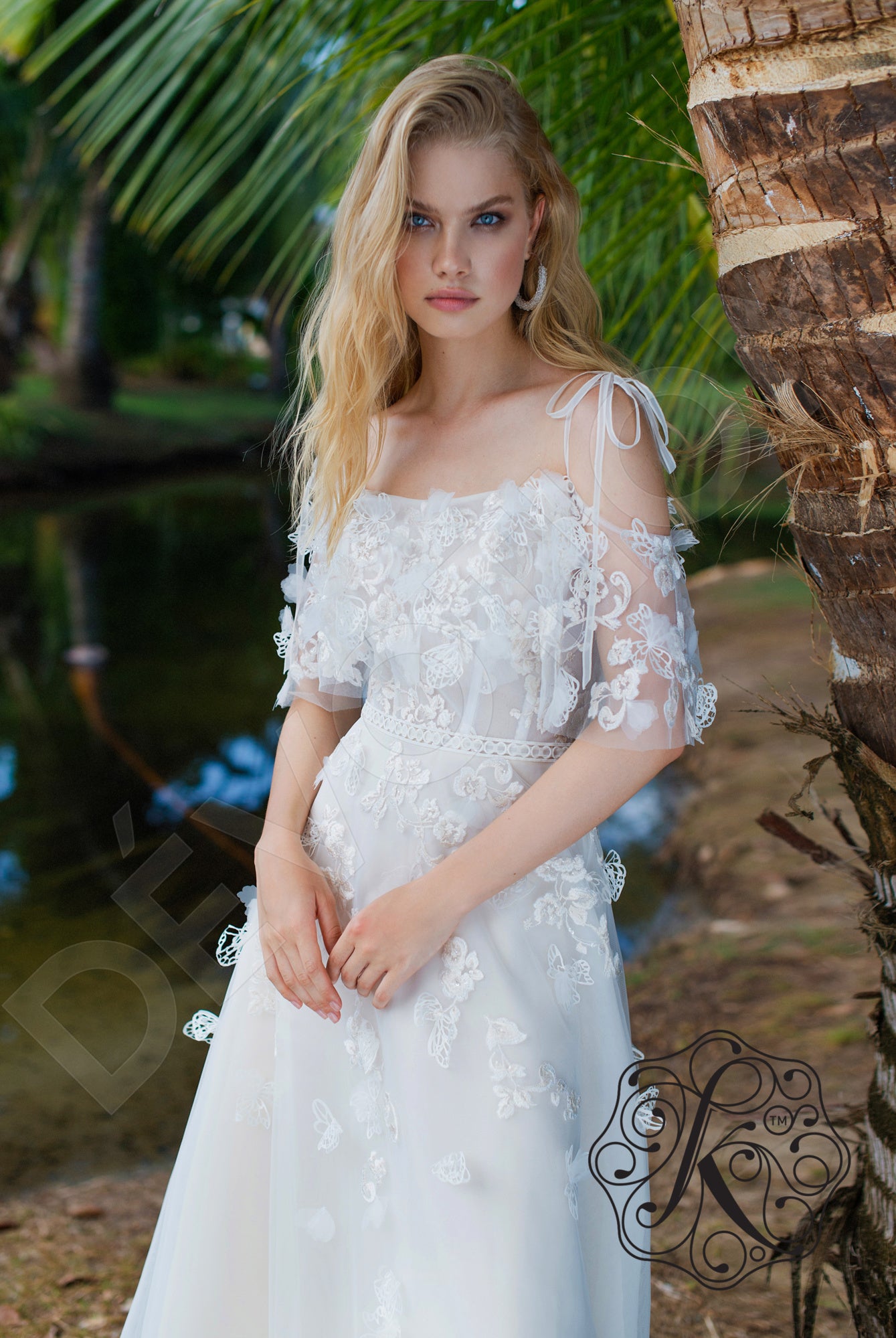 Dafna A-line Off-shoulder/Drop shoulders Milk Latte Wedding dress