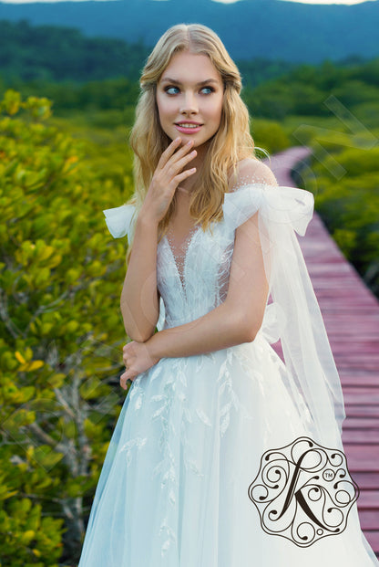 Elary Illusion back A-line Short/ Cap sleeve Wedding Dress 2