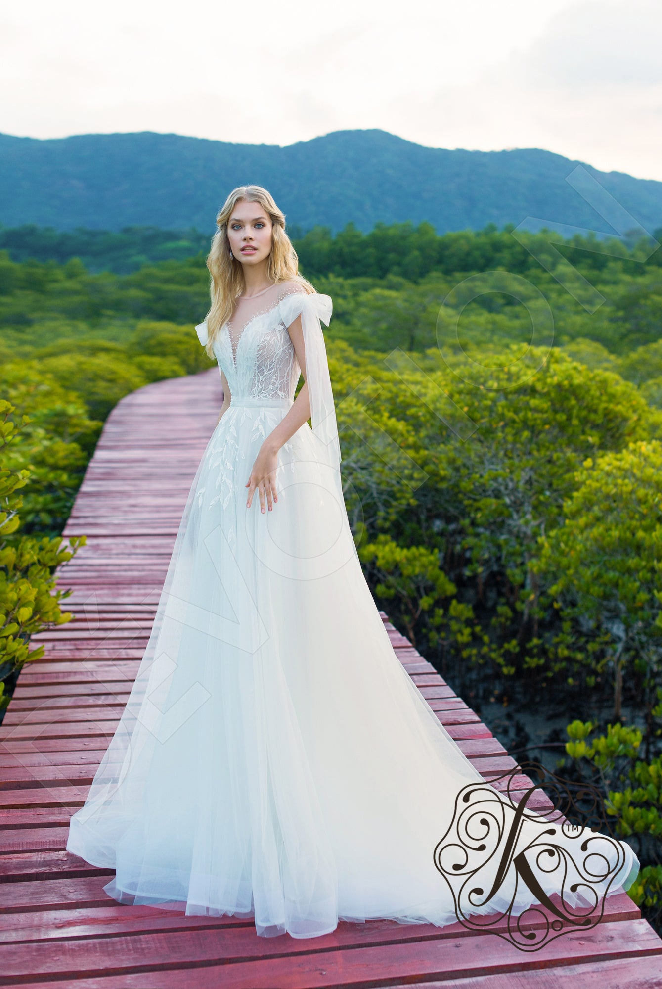 Elary A-line Illusion Milk Wedding dress