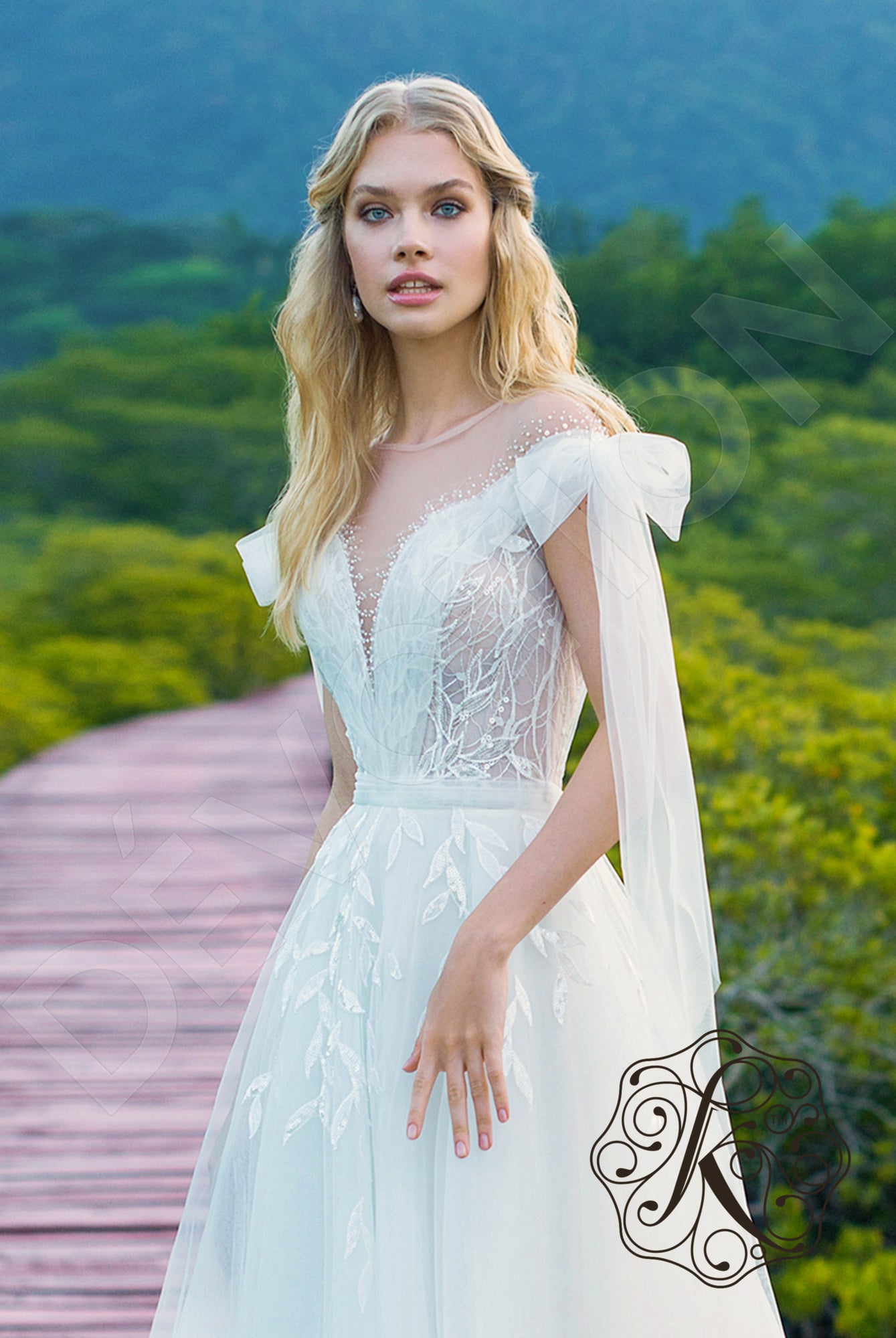 Elary A-line Illusion Milk Wedding dress