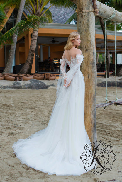 Flamenca Illusion back A-line Long sleeve Wedding Dress Back