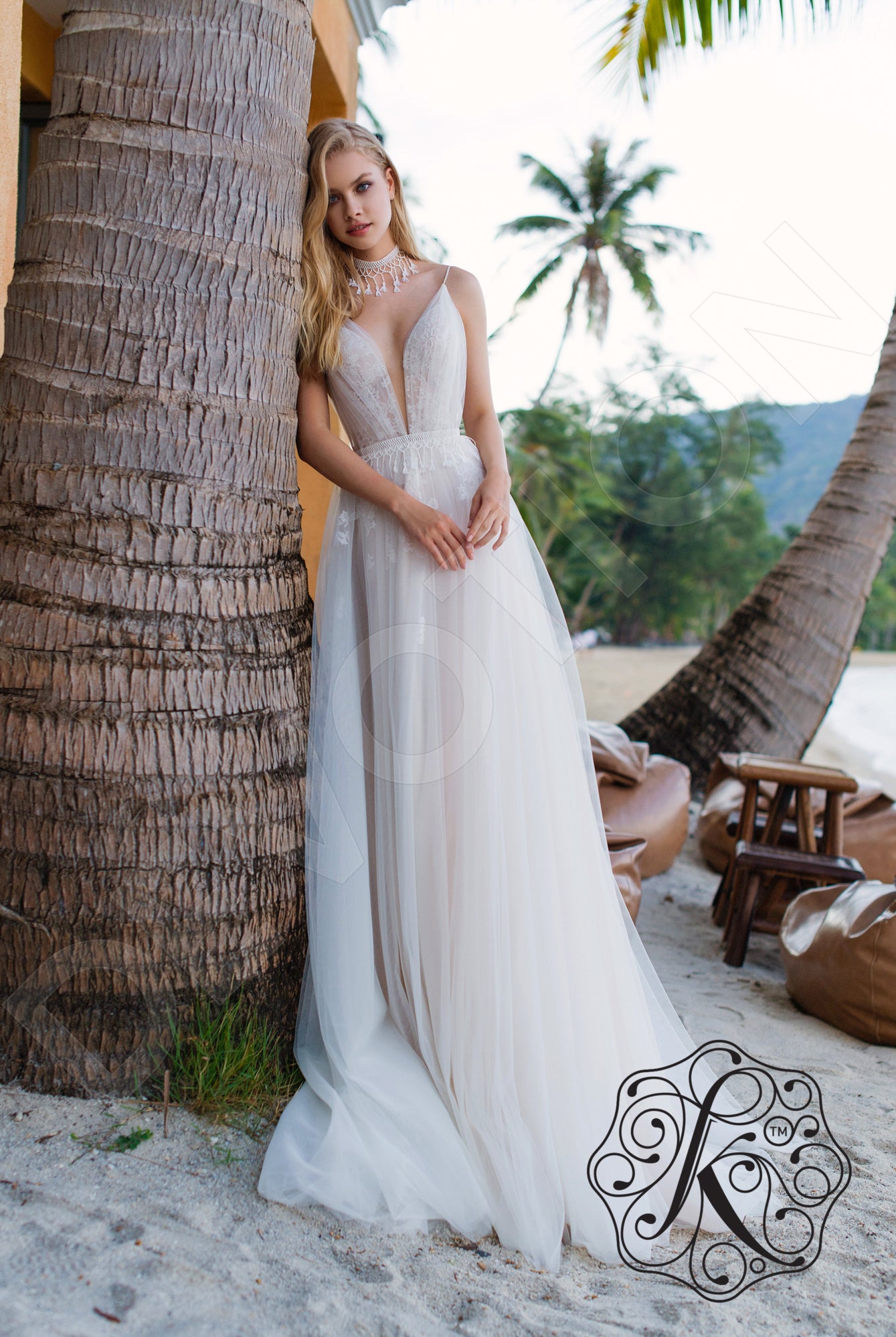 Katalea A-line Deep V-neck Milk Vanilla Wedding dress