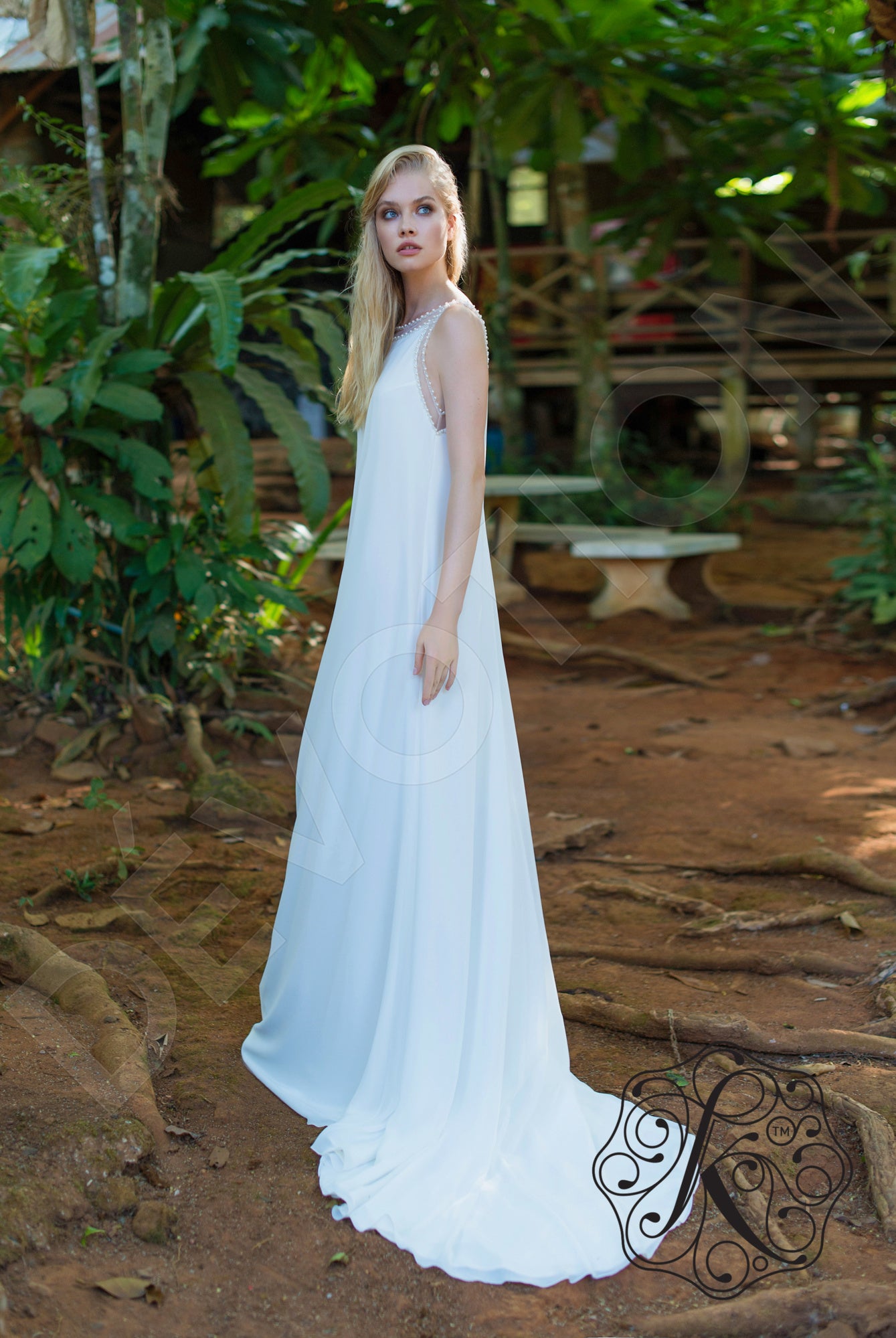 Kveilin A-line Boat/Bateau Milk Wedding dress