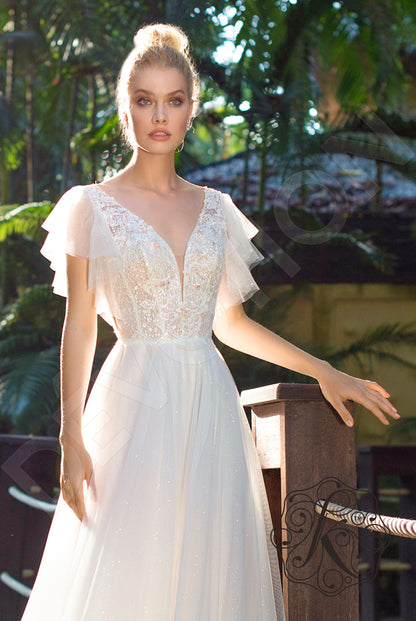 Scarlet Open back A-line Short/ Cap sleeve Wedding Dress 2