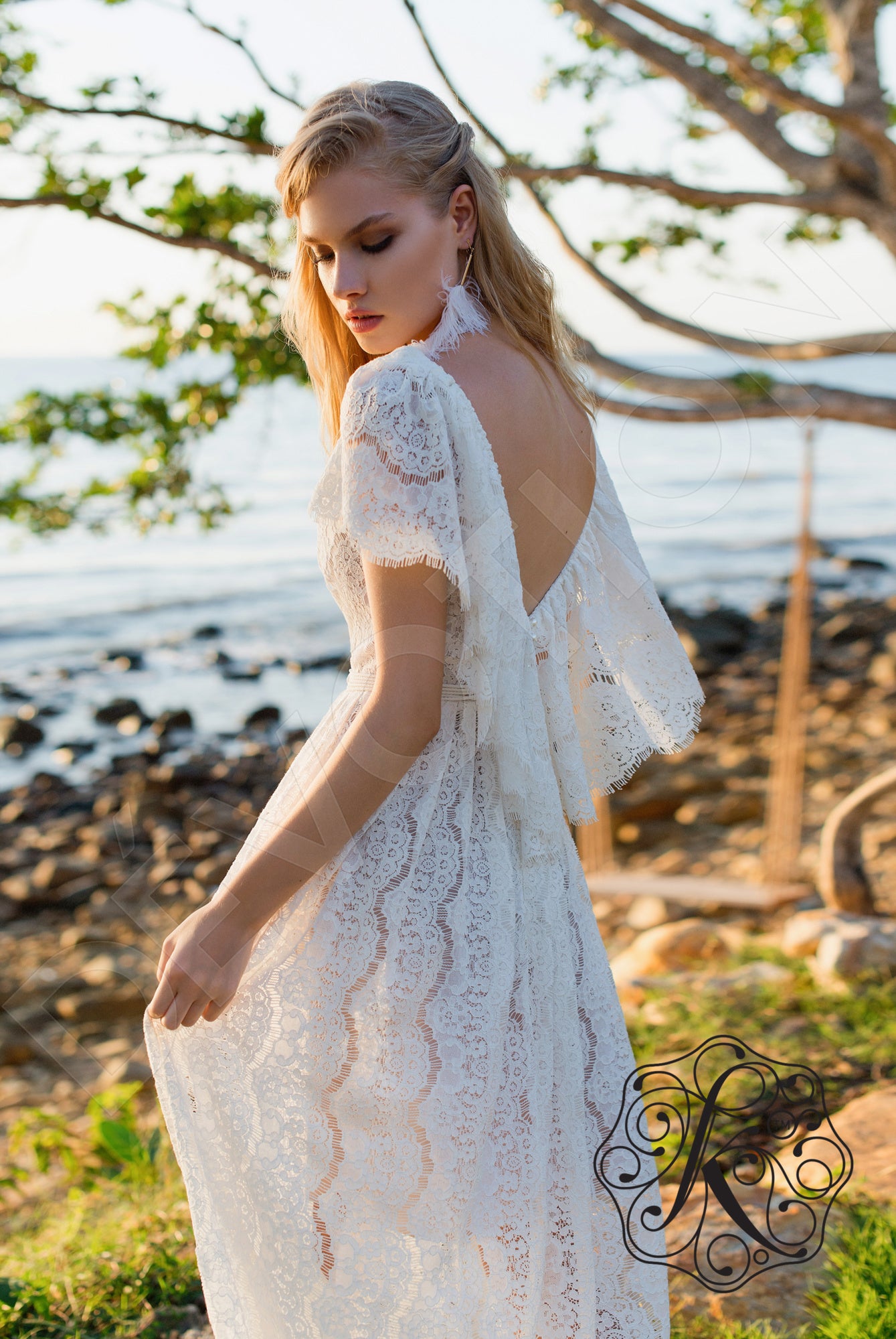 Urena Open back A-line Short/ Cap sleeve Wedding Dress Back