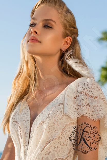 Urena Open back A-line Short/ Cap sleeve Wedding Dress 4