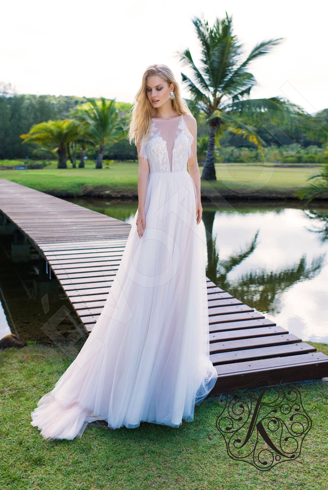 Viyra A-line Halter Milk Vanilla Wedding dress
