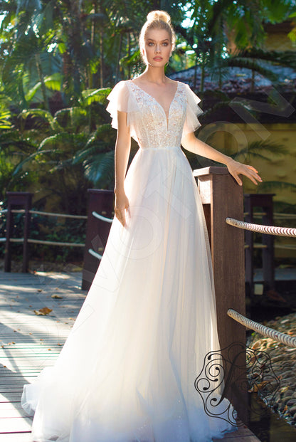 Scarlet Open back A-line Short/ Cap sleeve Wedding Dress Front
