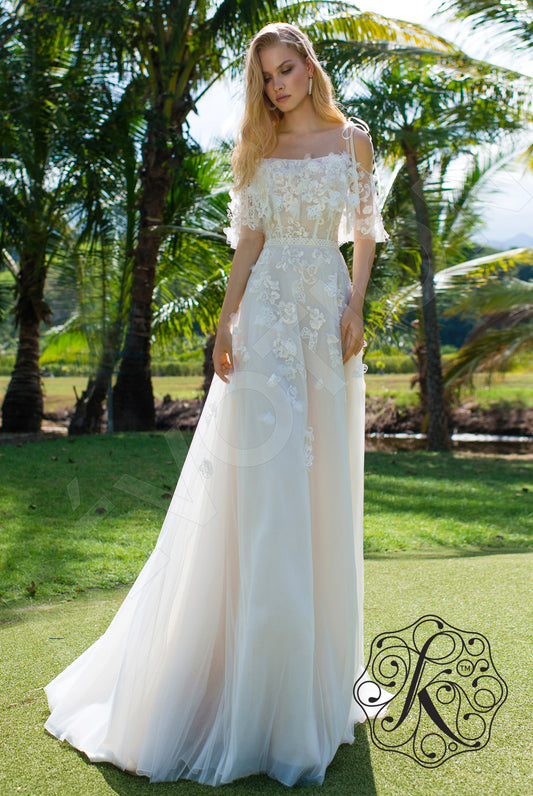 Dafna A-line Off-shoulder/Drop shoulders Milk Latte Wedding dress