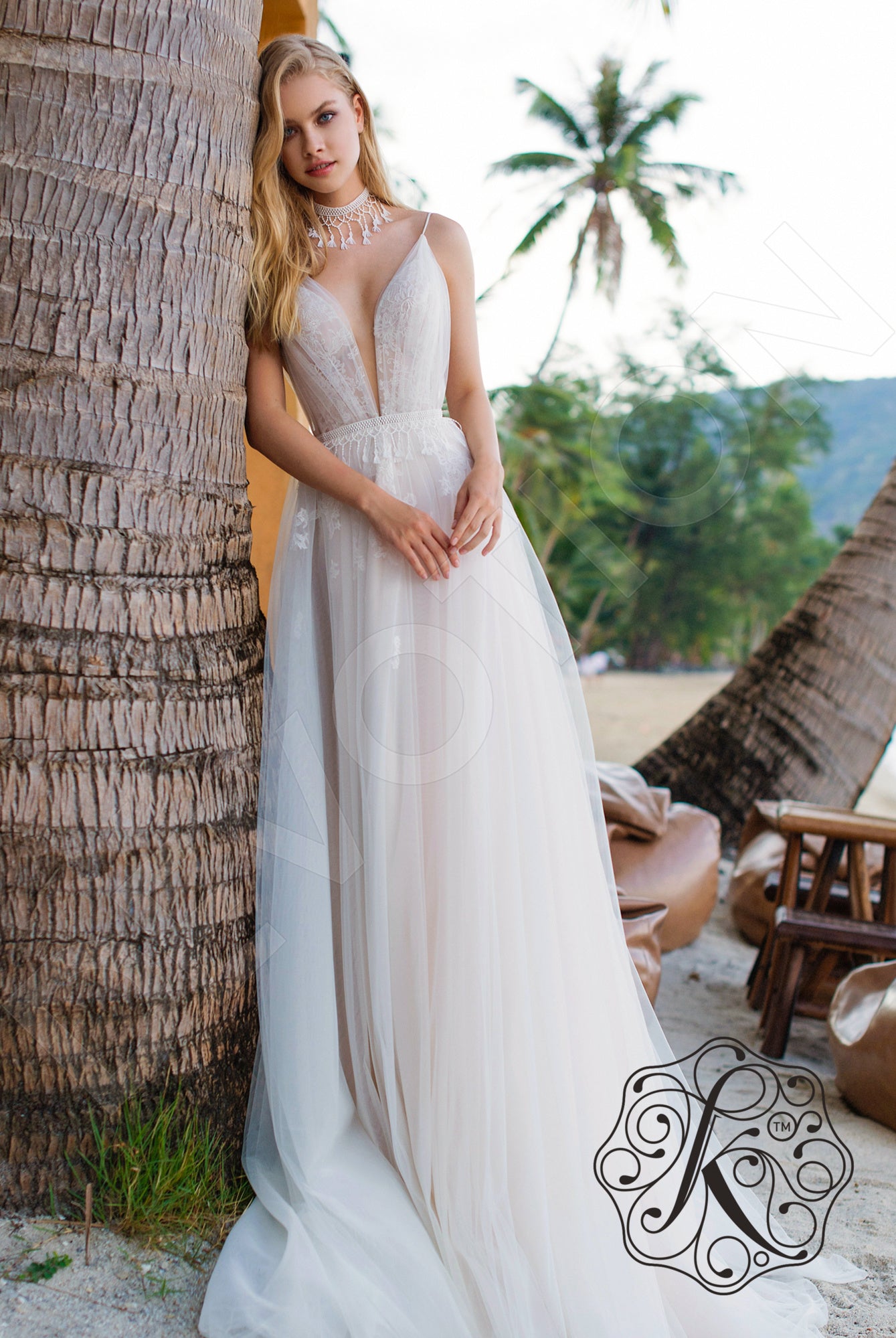 Katalea Open back A-line Straps Wedding Dress Front