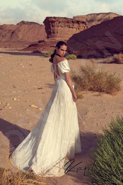 Erfia Open back A-line Short/ Cap sleeve Wedding Dress Back