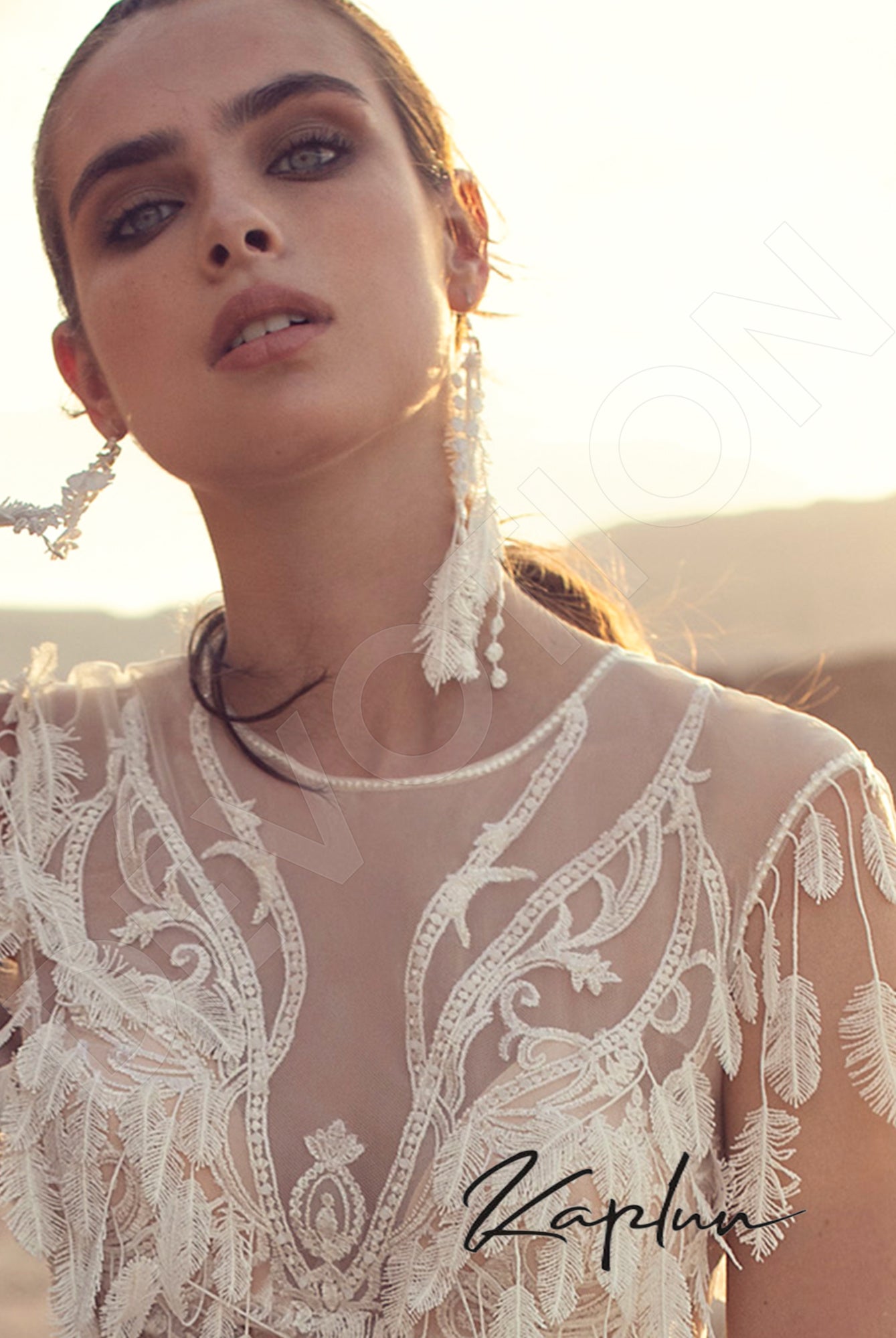 Festa A-line Jewel Milk Beige Wedding dress