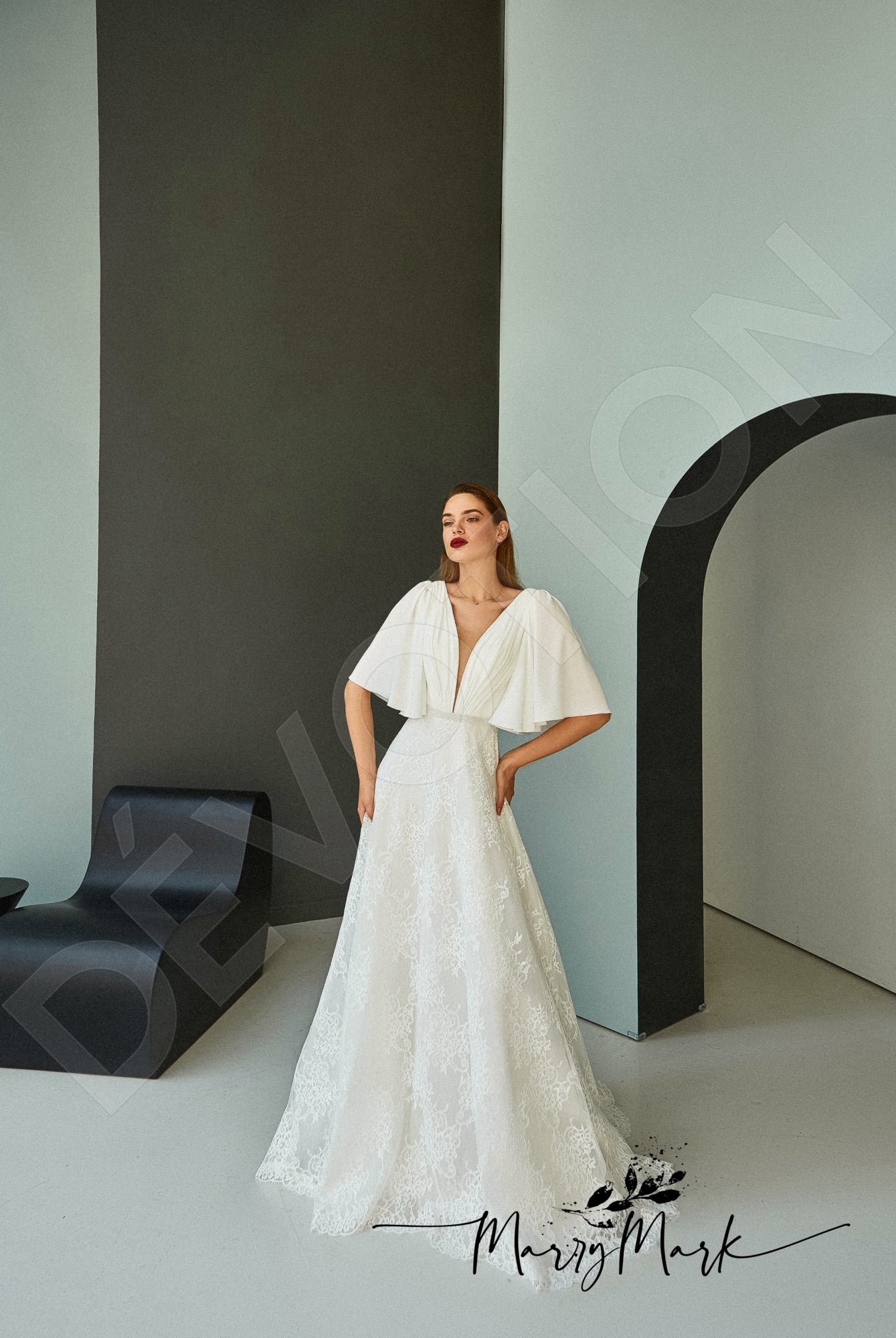 Camile Full back A-line Half sleeve Wedding Dress 4