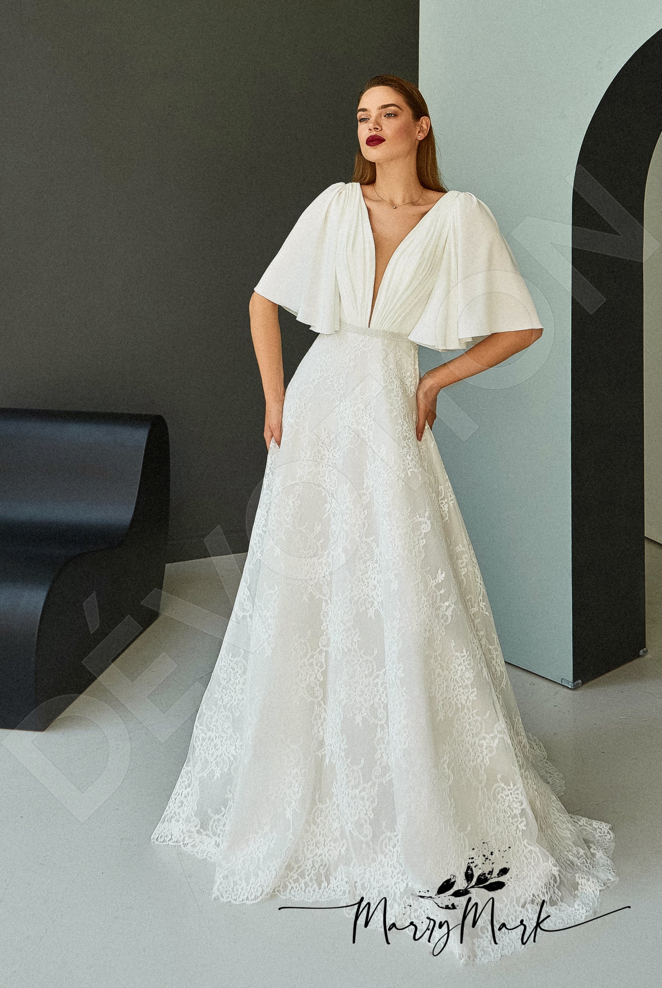 Camile Full back A-line Half sleeve Wedding Dress 5