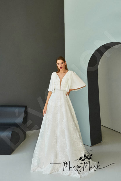 Camile Full back A-line Half sleeve Wedding Dress 7