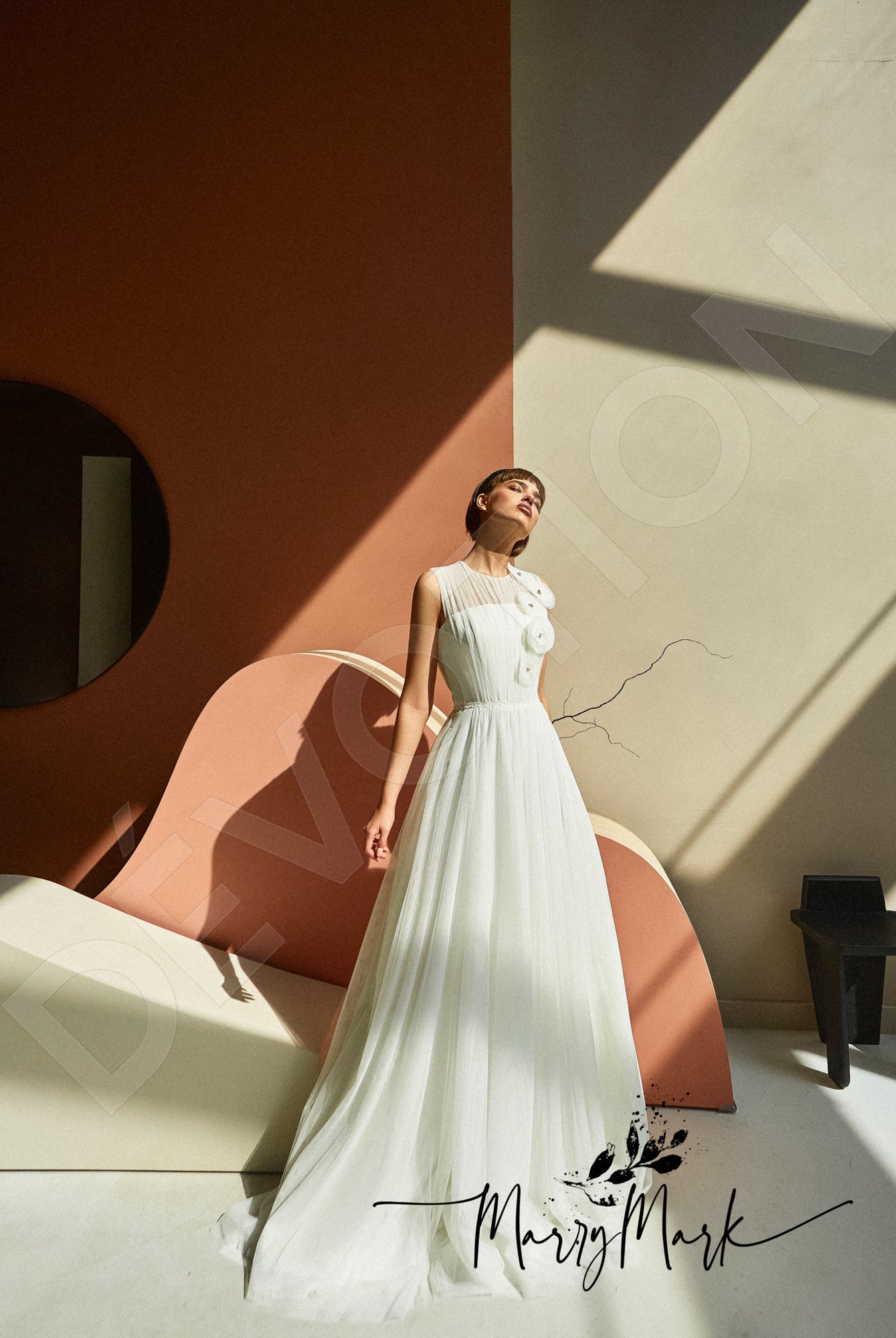 Elma A-line Jewel Milk Wedding dress
