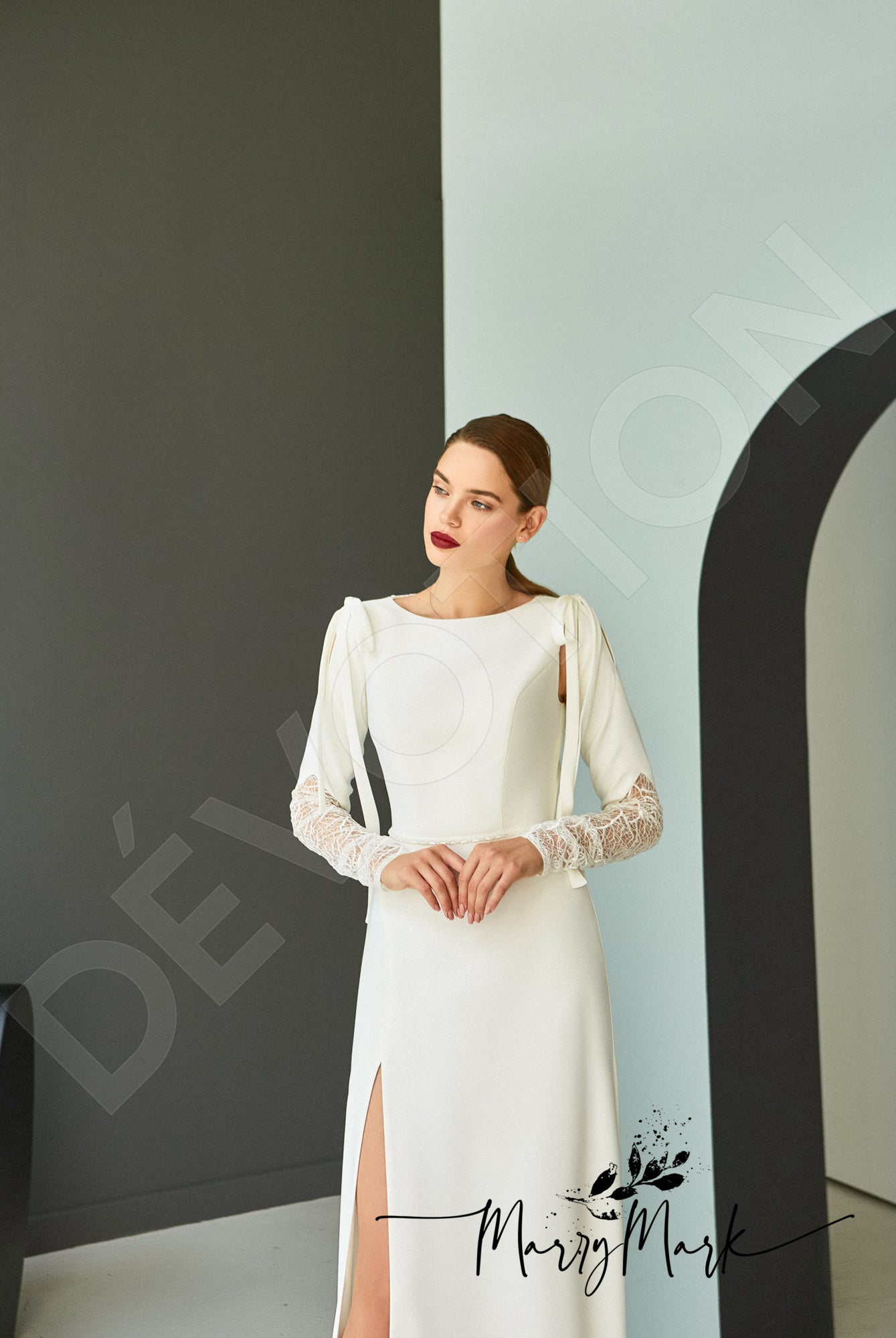 Genaya A-line Boat/Bateau Milk Wedding dress