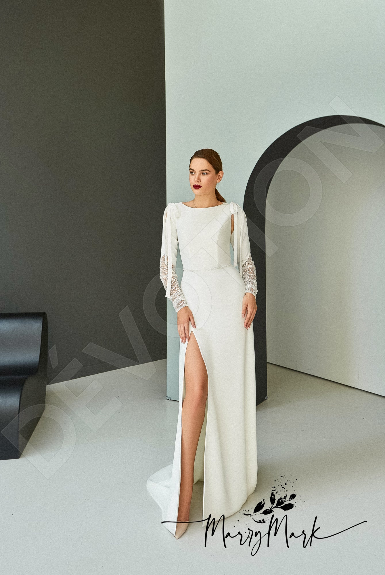 Genaya A-line Boat/Bateau Milk Wedding dress