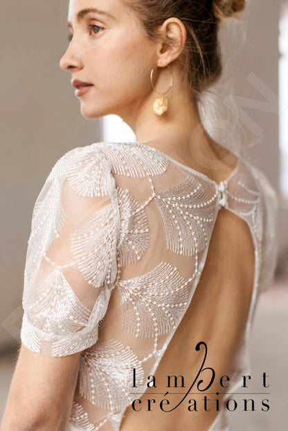Eole Open back A-line Short/ Cap sleeve Wedding Dress 4