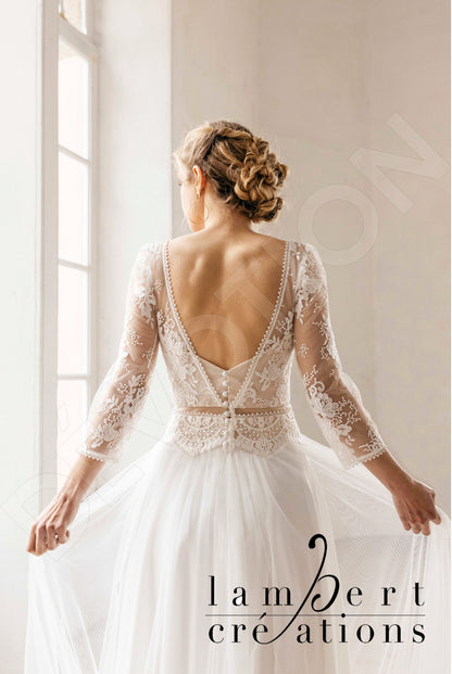 Phoenix Open back A-line 3/4 sleeve Wedding Dress Back