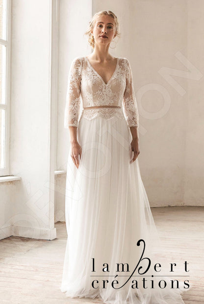 Phoenix Open back A-line 3/4 sleeve Wedding Dress 4