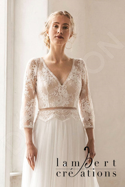 Phoenix Open back A-line 3/4 sleeve Wedding Dress 8