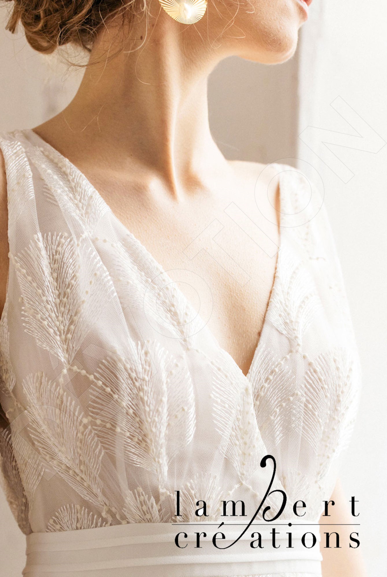 Plume A-line V-neck Ivory Wedding dress