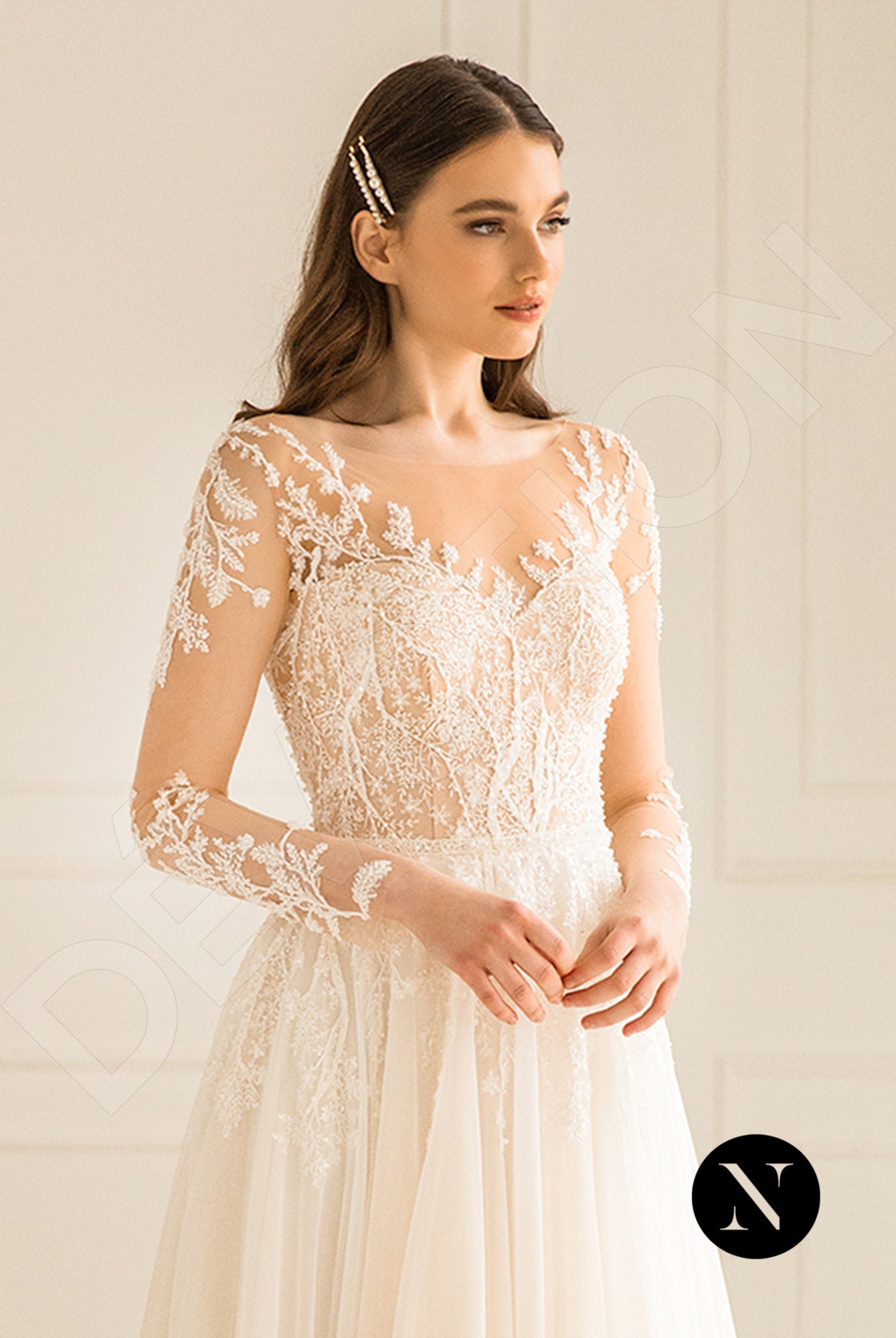 Averill A-line Illusion Ivory Champagne Wedding dress