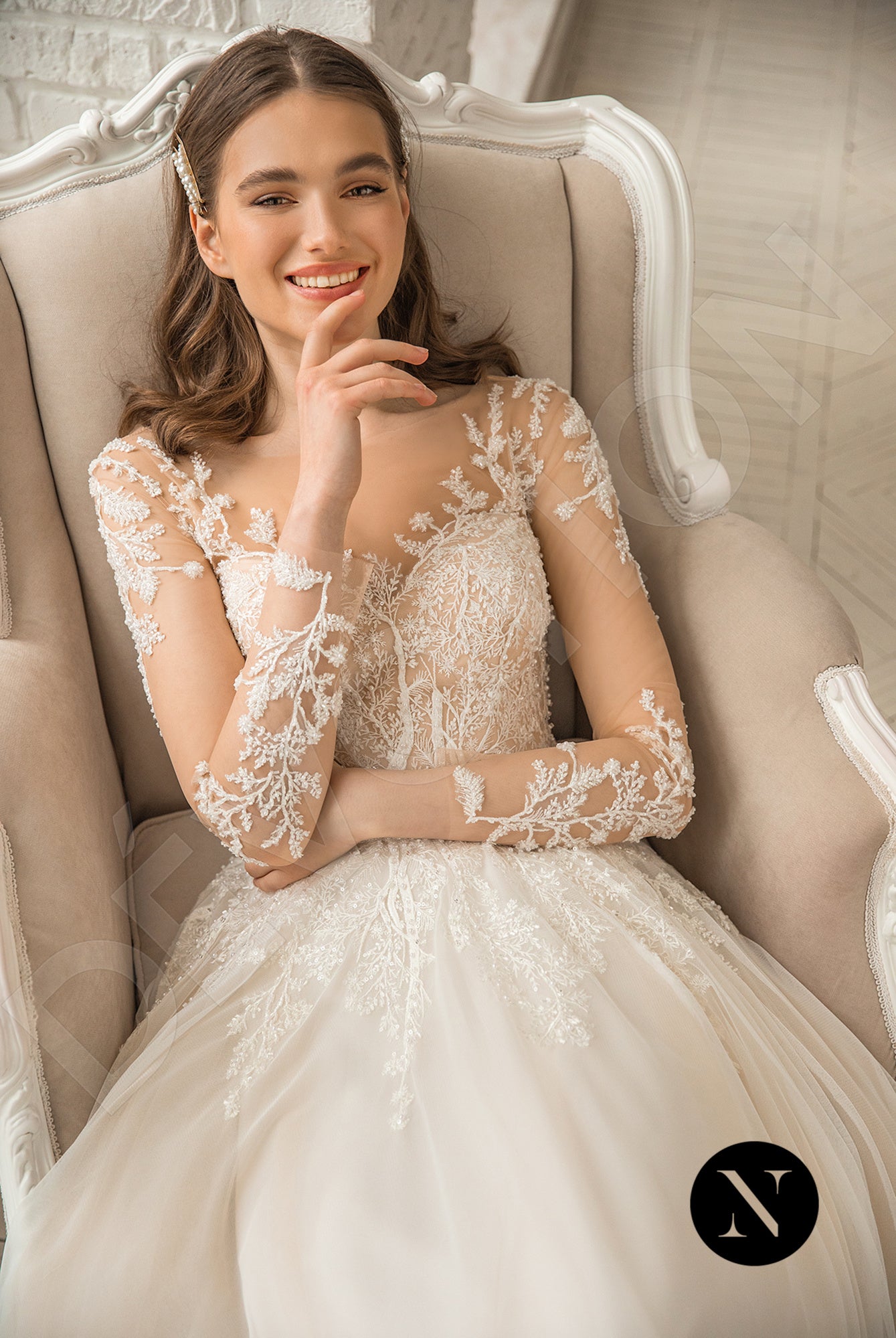 Averill A-line Illusion Ivory Champagne Wedding dress