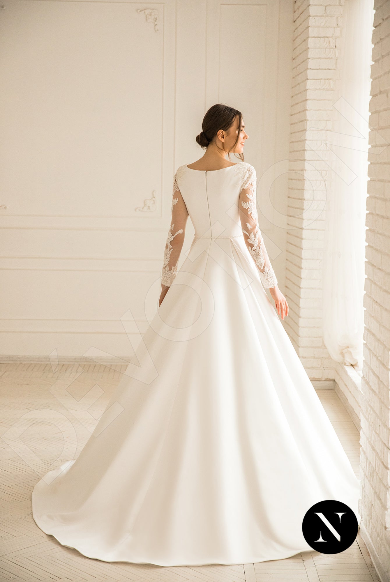 Glory Full back A-line Long sleeve Wedding Dress Back