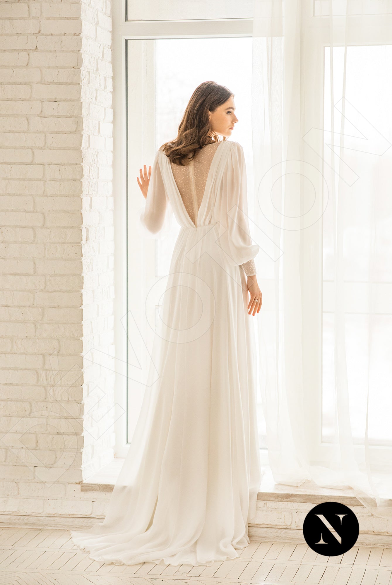 Marie Full back A-line Long sleeve Wedding Dress Back