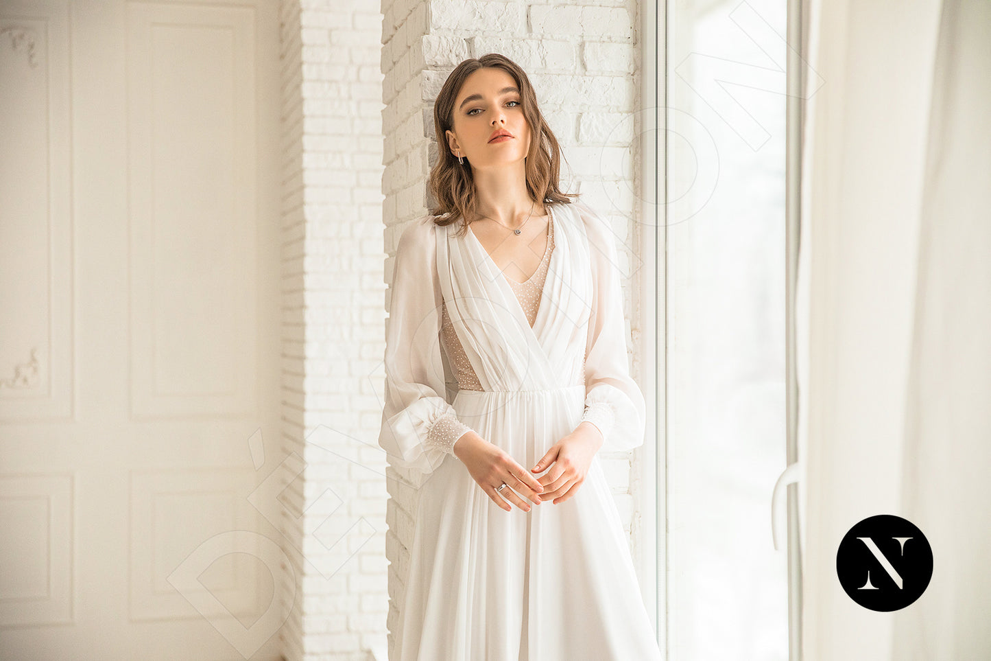 Marie Full back A-line Long sleeve Wedding Dress 9