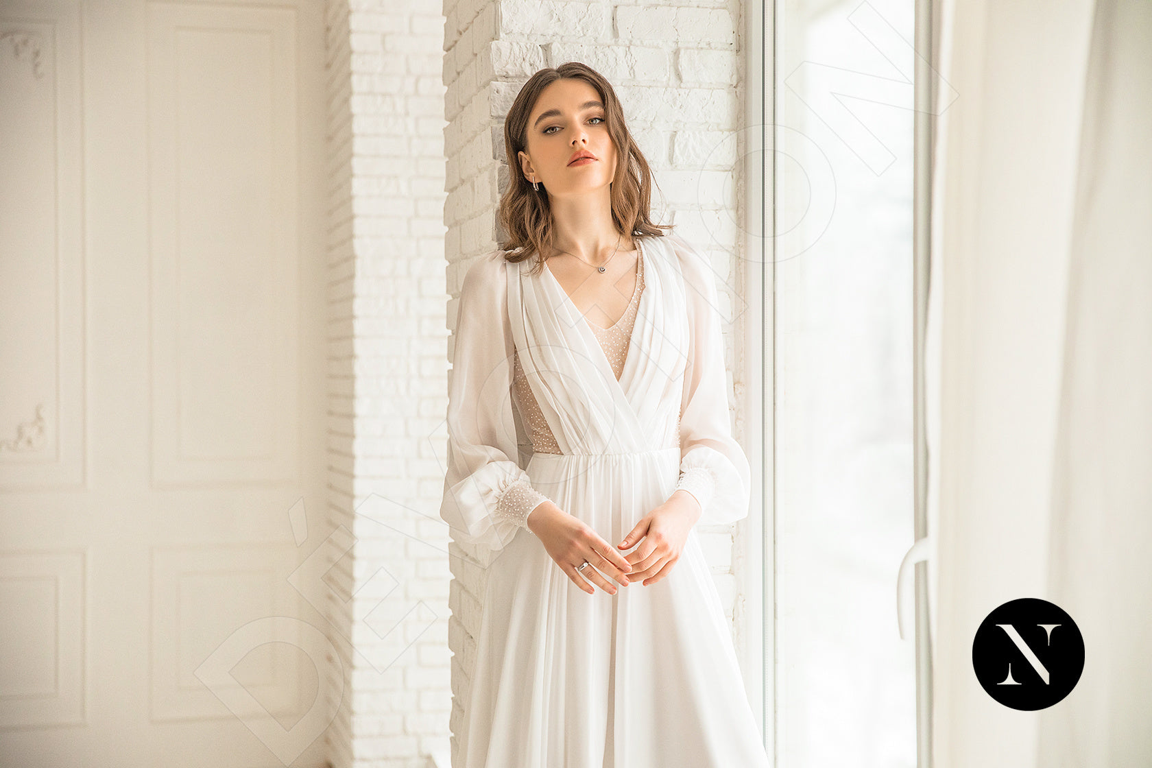 Marie A-line V-neck Milk Wedding dress
